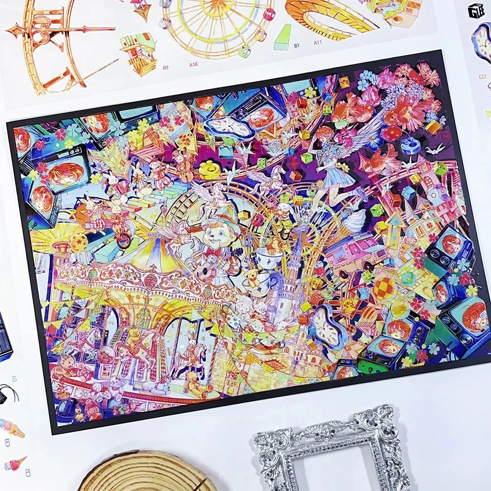 Kawaii Feast of the Gods&Colorful Market 3D Miniature Scene Sticker DIY Hand Stacked Pasting Fun Stress Returning Sticker