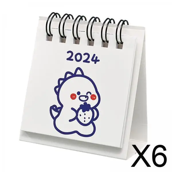 

Настольный календарь 6x2024, мультяшный планировщик с двойной проволокой, плотная бумага, настольный календарь, настольный календарь, настольный календарь для стола, дома