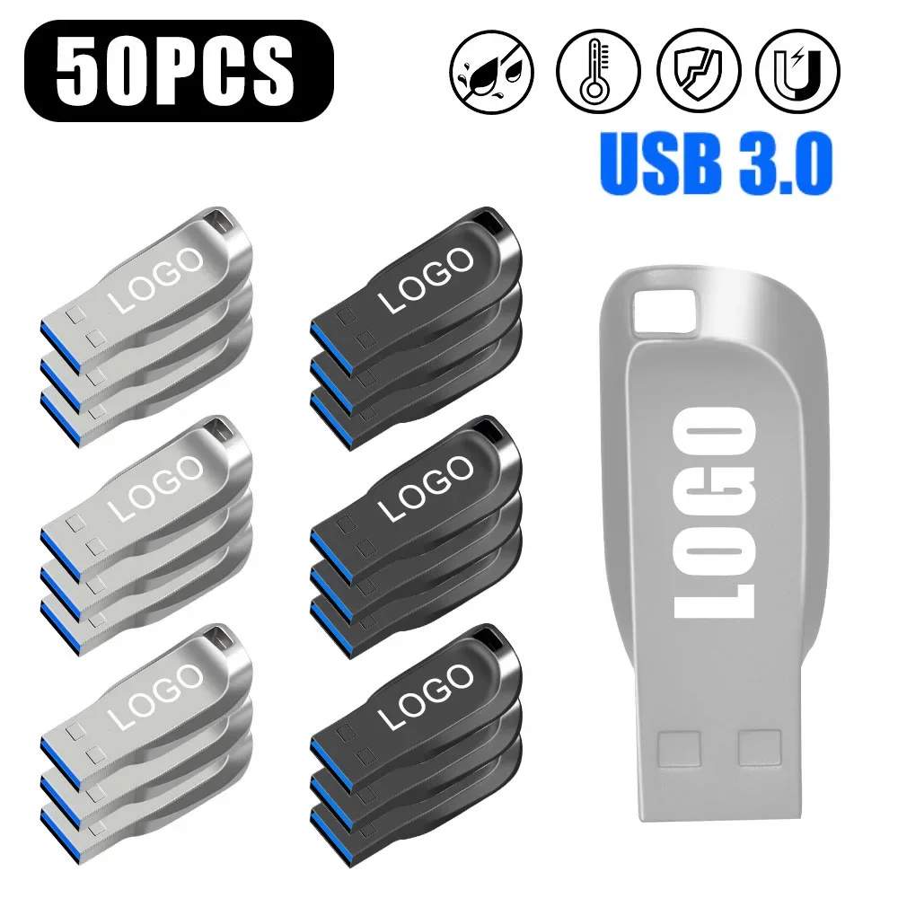 50pcs USB 3.0 Flash Drives 8GB 16GB High Speed Pendrive 32GB 64GB Portable USB Drive Waterproof Memory Stick USB Disk Free Logo