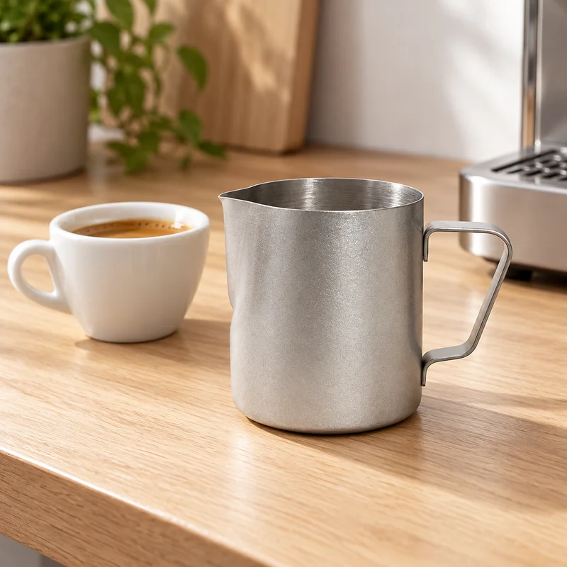 BIGE Vintage Stainless Steel Milk Pitcher, Silver Satin Finish Coffee Pouring Jug, 350ml or 600ml