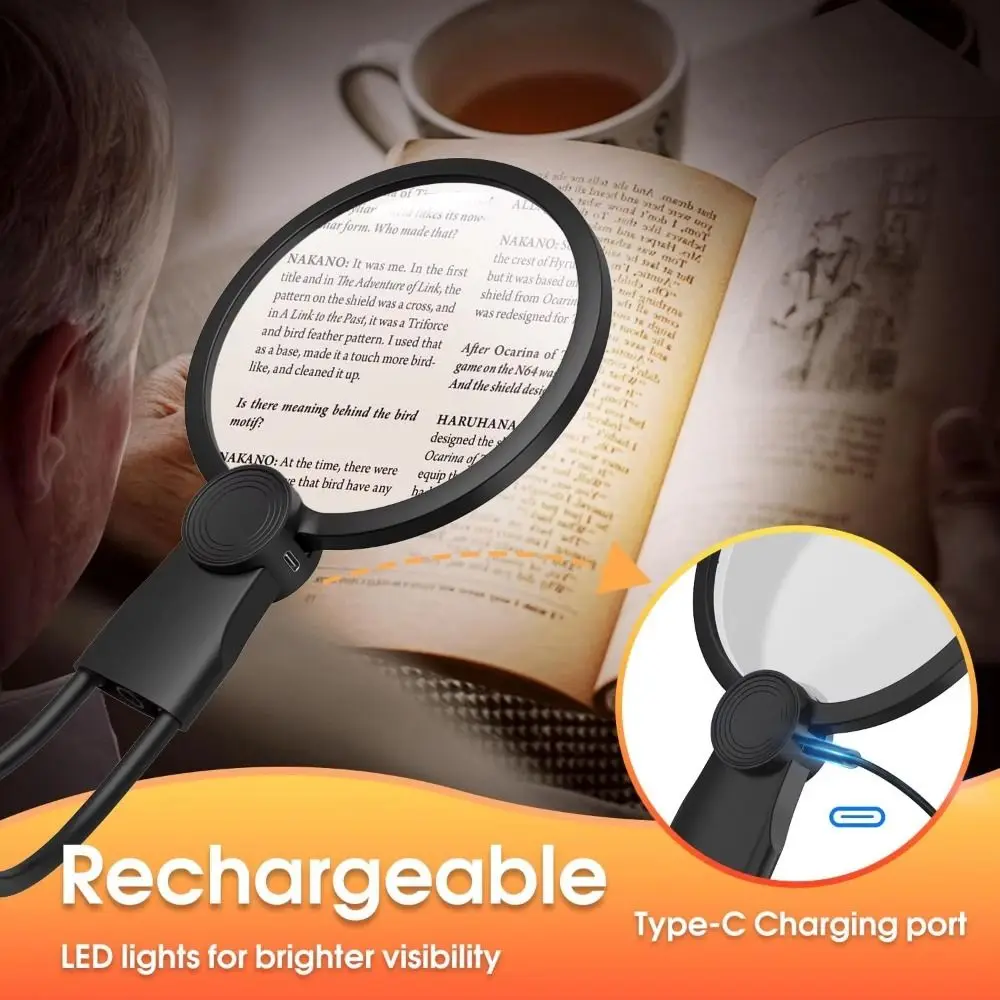 3 Color LED Lights Magnifying Glass Neck Wearing Handheld Hands Free Magnifier Large Screen Led 10X Illuminated Magnifier Work