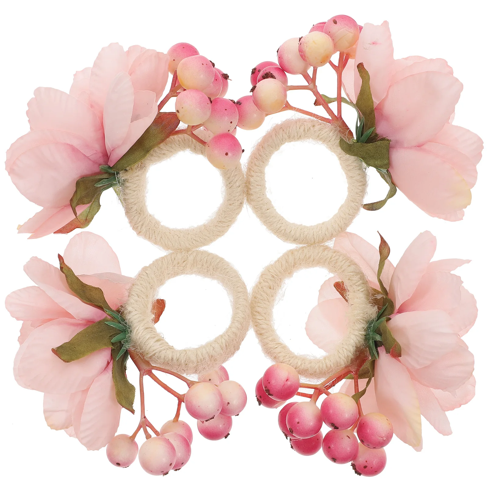 

4 Pcs Napkin Rings Realistic Flowers Elegant Tableware Decorative Buckle Reusable Banquet Party Dining Accessories