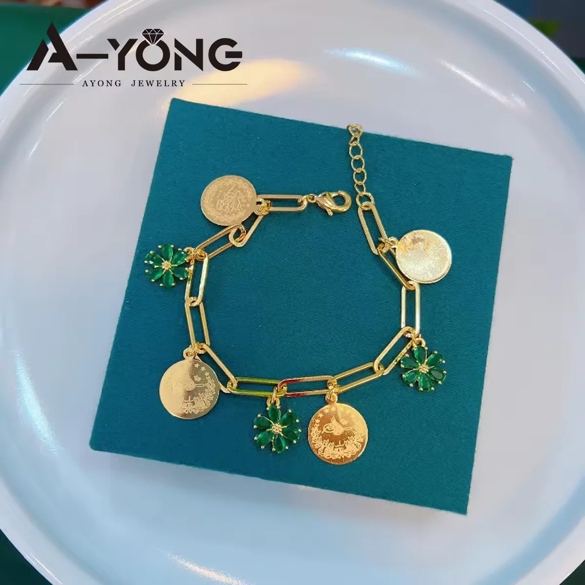 

Arabic Gold Color Coins Bracelet 18k Gold Plated Dubai Colorful Zircon Bangles Women's Party Fashion Eid Party Ramadan Jewelry