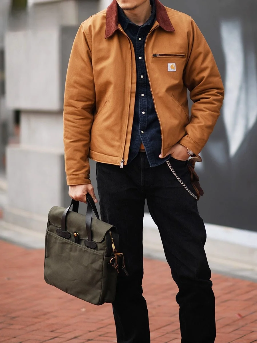 

American Sle Faionable Thiened Canvas Men's Busin Briease Oil Wax Leather Handbag Casual Leisure Handbag