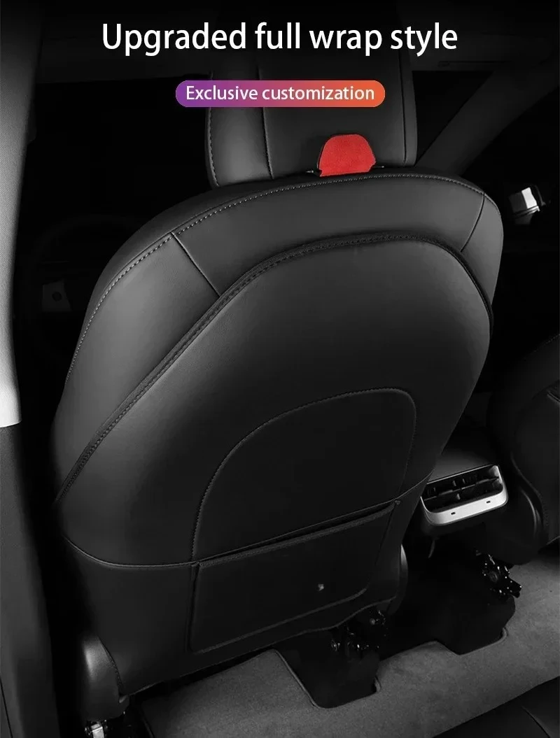 Car Seat Back Protectors Storage Pockets For 22-24 Tesla Model Y Model 3 artificial leather Anti-kick mat Interior Accessories