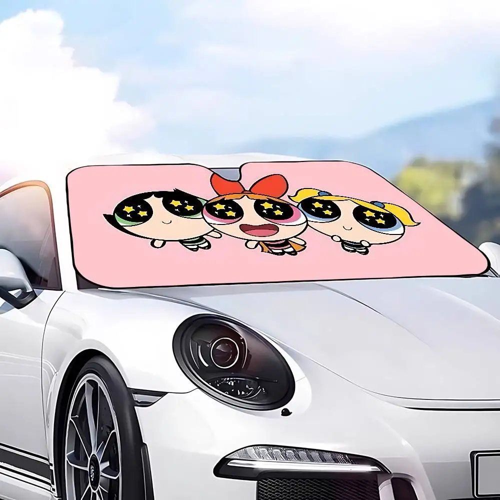 Cute-P-pOwerPuff-G- Girls Stylish And Trendy Windshield Sunshade, Car Windshield Cover, Car Sunshade Curtain, Car Sun Protection view 6