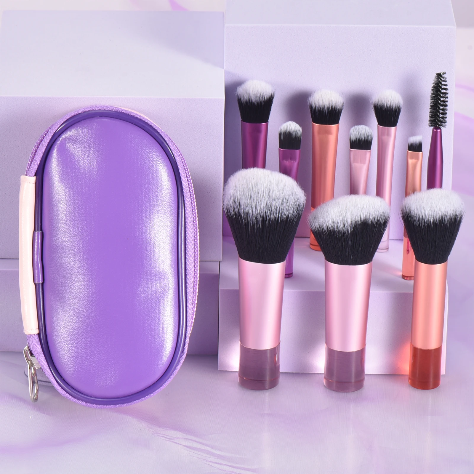 Mini pincel de maquiagem portátil para viagem, 10 cores, ferramenta de maquiagem portátil, pincel de palma, conjunto de ferramentas de maquiagem profissional, presente de natal
