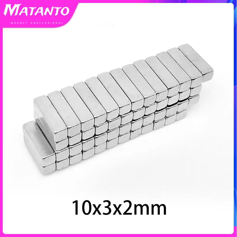 20/50/100/200/500/1000PCS 10x3x2 Quadrate Rare Earth Neodymium Magnet Sheet N35 Thin Block Permanent Magnet 10x3x2mm 10*3*2 mm