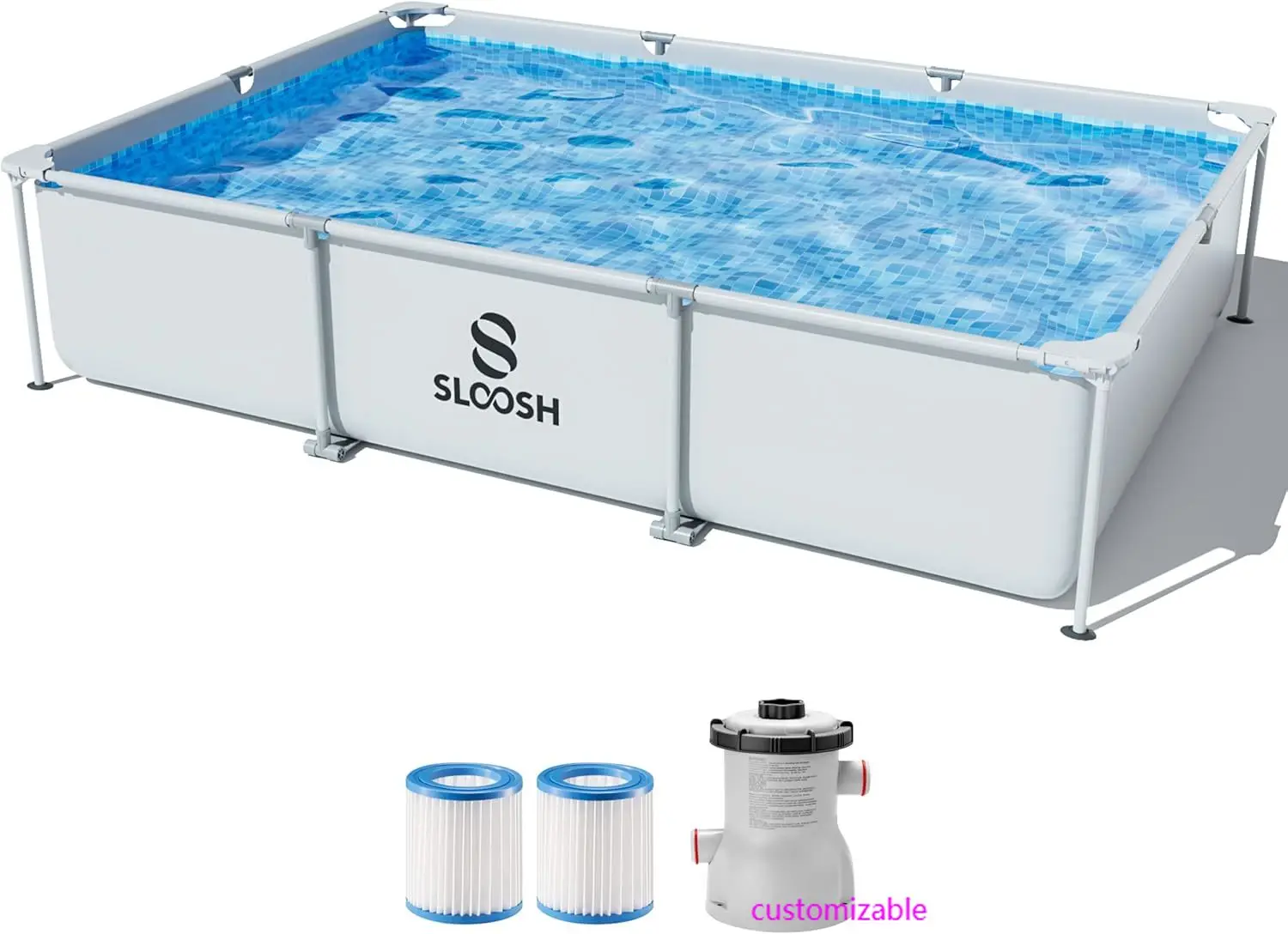 Piscina rectangular sobre el suelo - Juego de piscina sobre el suelo con estructura para exteriores de 10 pies x 6,8 pies x 26 pulgadas