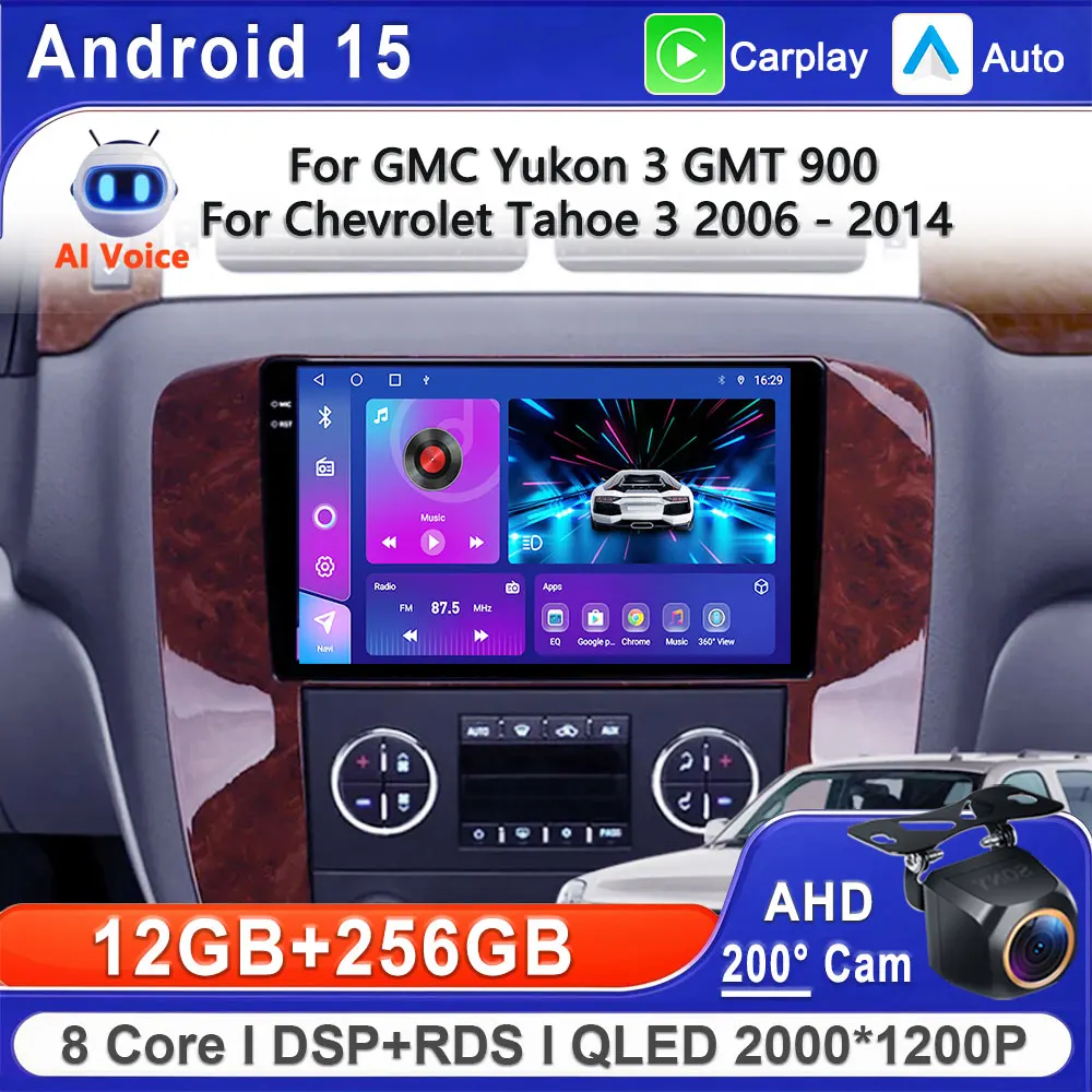 

Android 15 For GMC Yukon 3 GMT 900 For Chevrolet Tahoe 3 2006 - 2014 Car Radio Multimedia Video Player Navigation No 2din WIFI