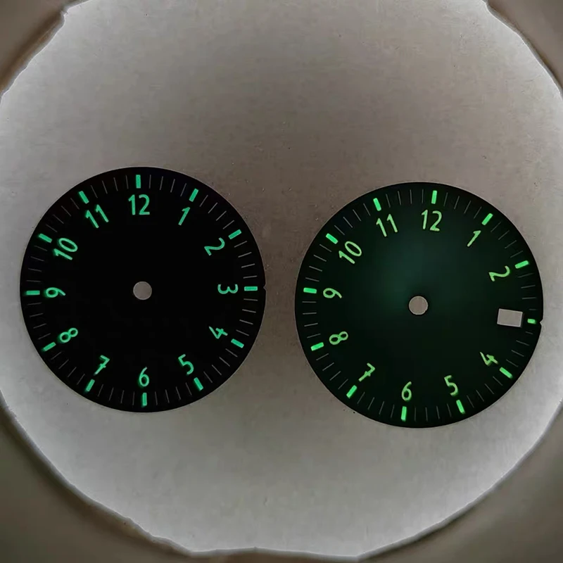 28.5mm No Logo Dial Frosted/Sun Pattern Green Luminous Dial New Diary Watch Dial for NH35/NH36/4R/7S Movement Modified Repair