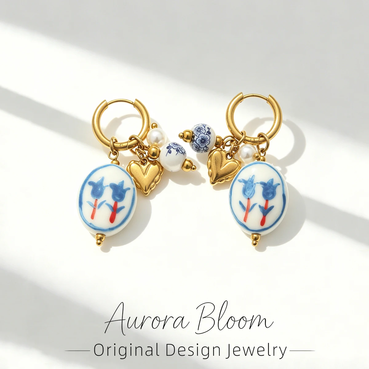 

AURORA Trend Hand-Drawn Tulip Ceramics Pendant Earrings For Women's Stainless Steel Earrings Fashion Color Blocking Earring