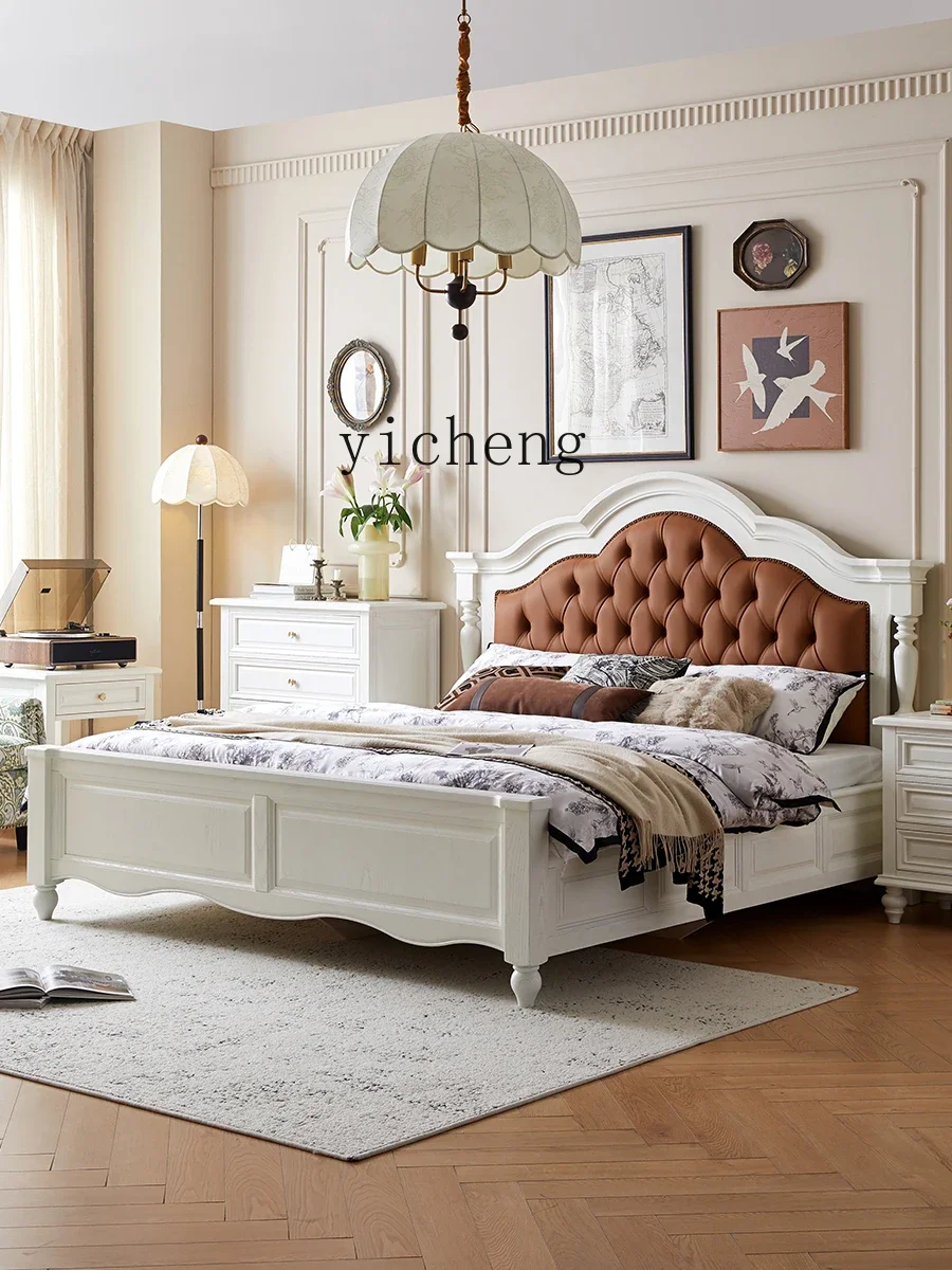 L13 Full Solid Wood Bed Soft Bag Master Bedroom Bed French Light Luxury Box Full Log Double Bed