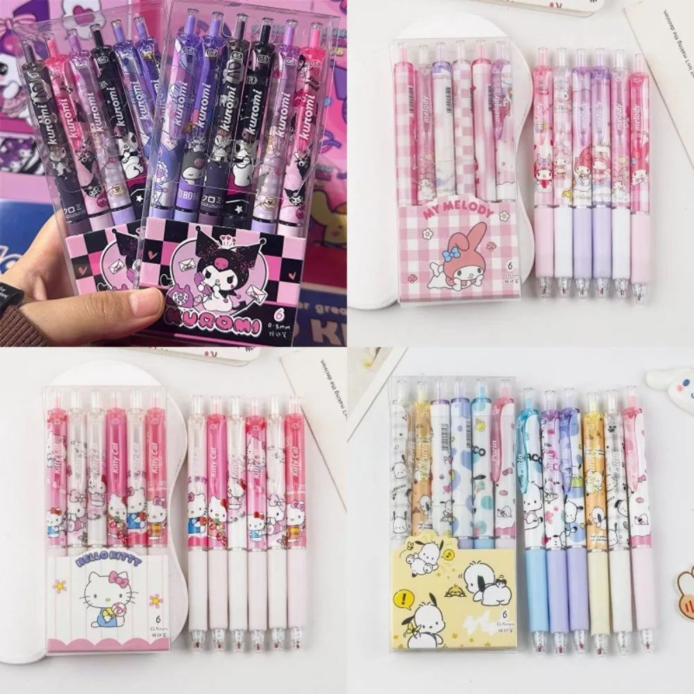 

6 Pcs/Set Hello Kitty Melody Limited Edition High Quality Gel Pen Cartoon Series Black 0.5mm Student/Office Daily Stationery