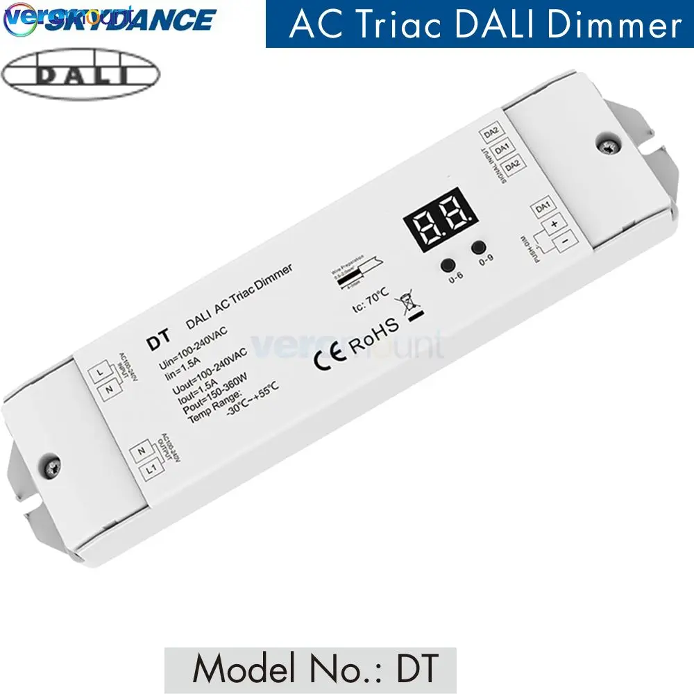 Skydance DT DT-B (DT4) 150W-360W 110V 220V AC Triac DALI Dimmer Trailing DALI Address 1CH to Dim Switch Single Color LED Light