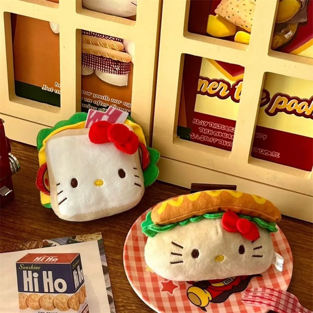 Hello Kitty Portachiavi in peluche Miniso Cartoon Creativo Hamburger Hot Dog Toast Bun Delizioso modello di cibo Ciondolo Regali di Natale