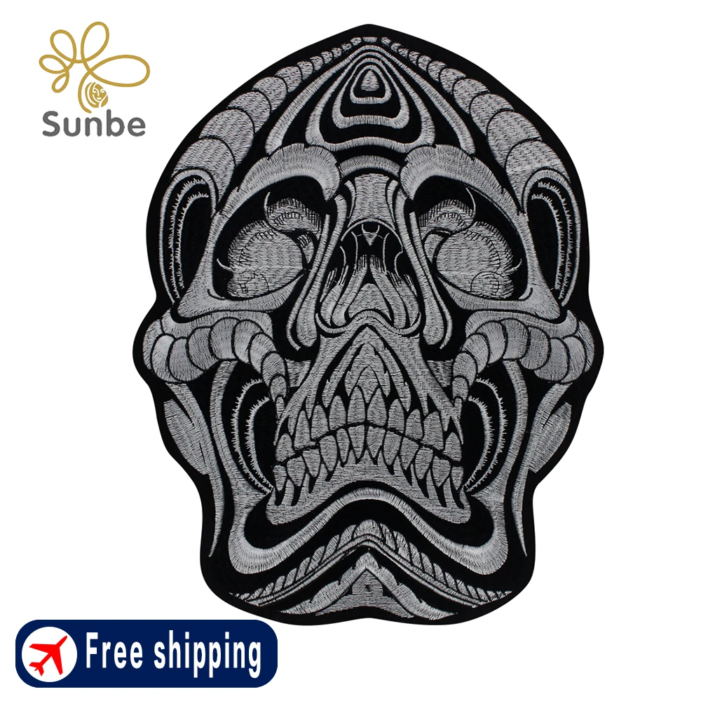 Skull Patches Embroidered Applique Badge Iron On Sew On Emblem Fabric patches