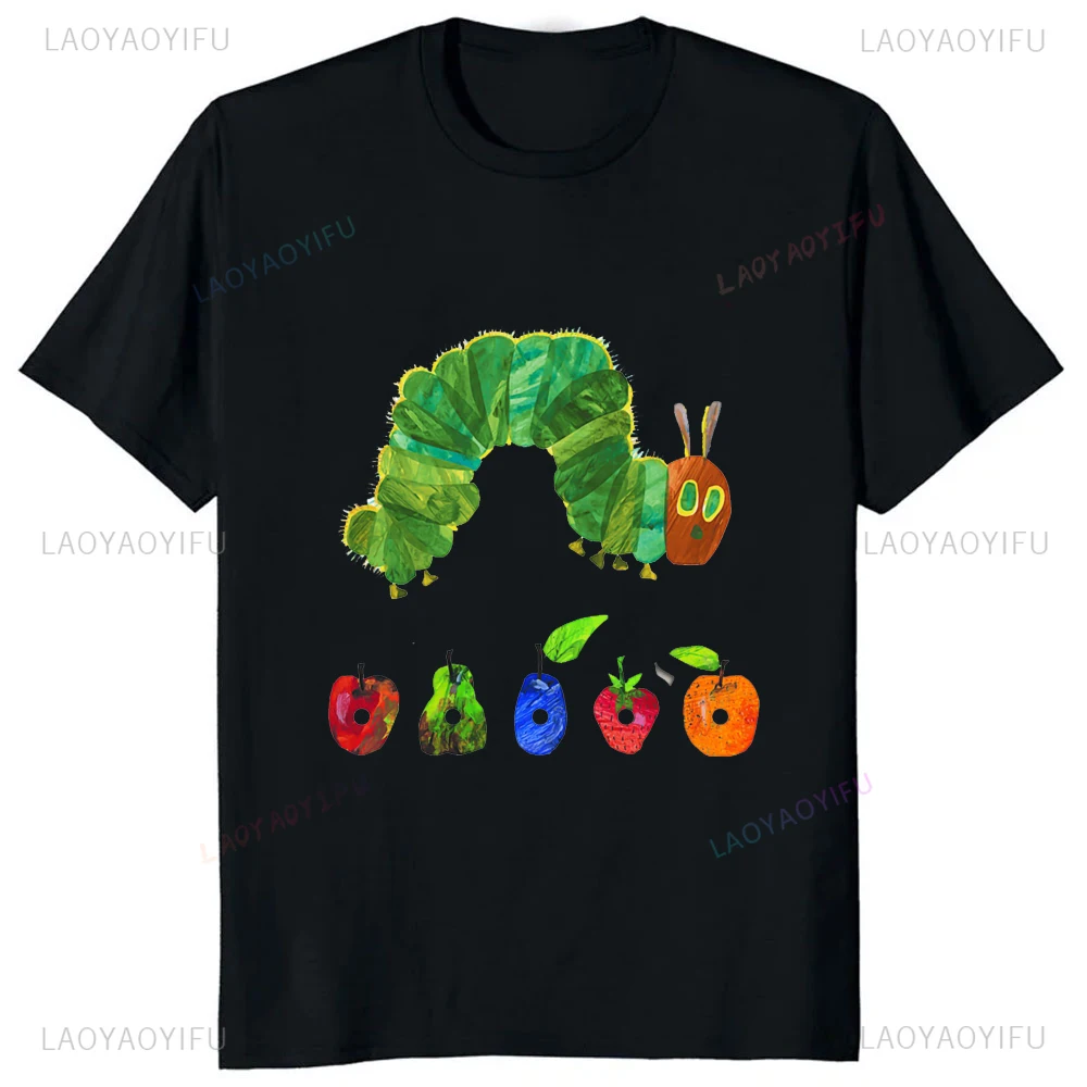 The Very Hungry Caterpillar Cartoon Printed Cotton Tshirt Summer Style Casual Fashion Couples Clothing Y2K Harajuku Unisex Tees