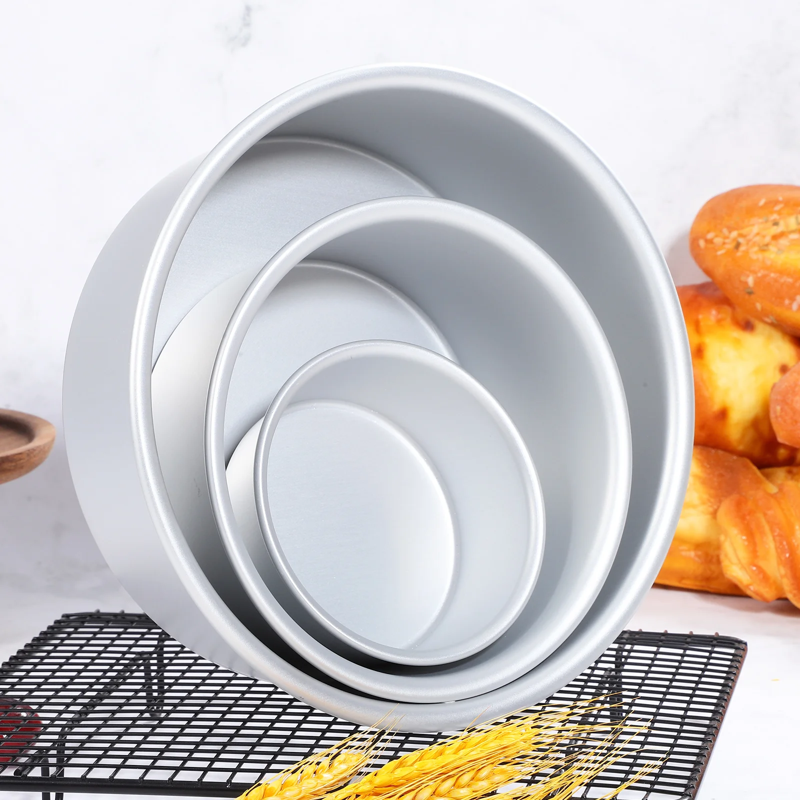 3 Pcs Chiffon Cake Mold Tins Shaped Pie Cheesecake Making Molds 8 Inch Pan Aluminium Bread