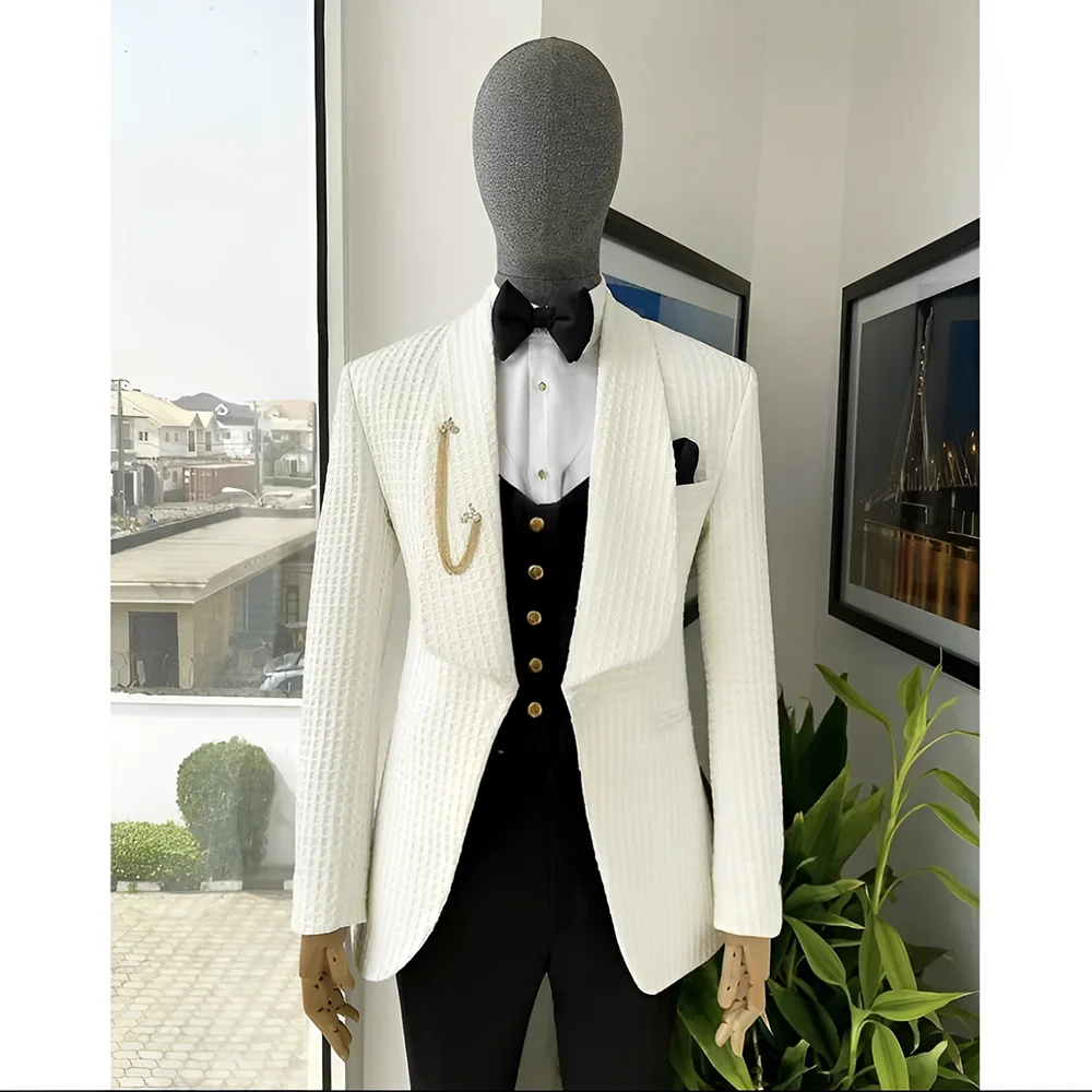 White Wedding Groom Tuxedo Jacket Pants Vest Three-piece Suit High Quality Suit for Men Tailor-made Blazer