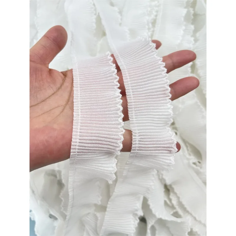 White Chiffon Pleated Lace Trims, Ribbon Fabric Applique, Fold Ruffle Dresses, DIY Sewing Supplies, Craft, 3.5cm Wide