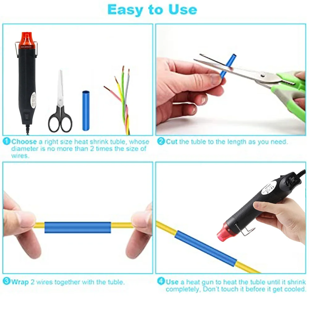 127/530/1060PCS Heat Shrink Tubing kit 2:1 Shrinkable Wire Shrinking Wrap Wire Connect Cover Cable Repair Protection Hot Air Gun