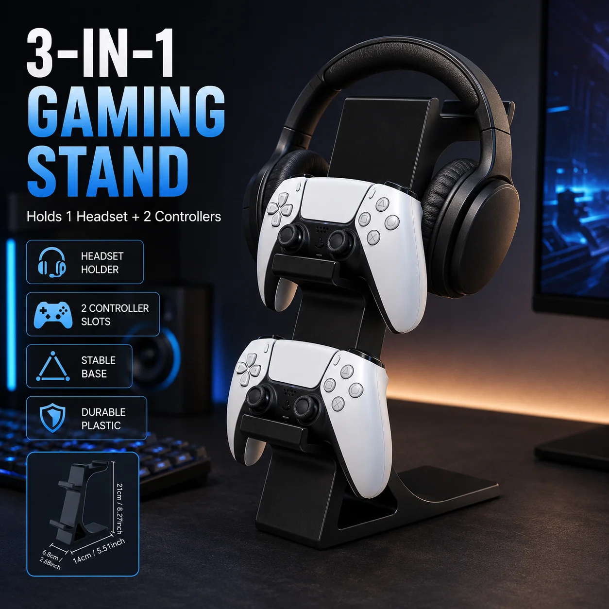 Desk Setup Headphone Stand - Game Controller Stand Headphone Rack Storage