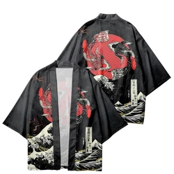 Karpfen Spray Druck Männer und Frauen Strickjacken Kimono Cosplay Haori Wellen Yukata Tops Strand japanischen Stil übergroße Robe Kleidung