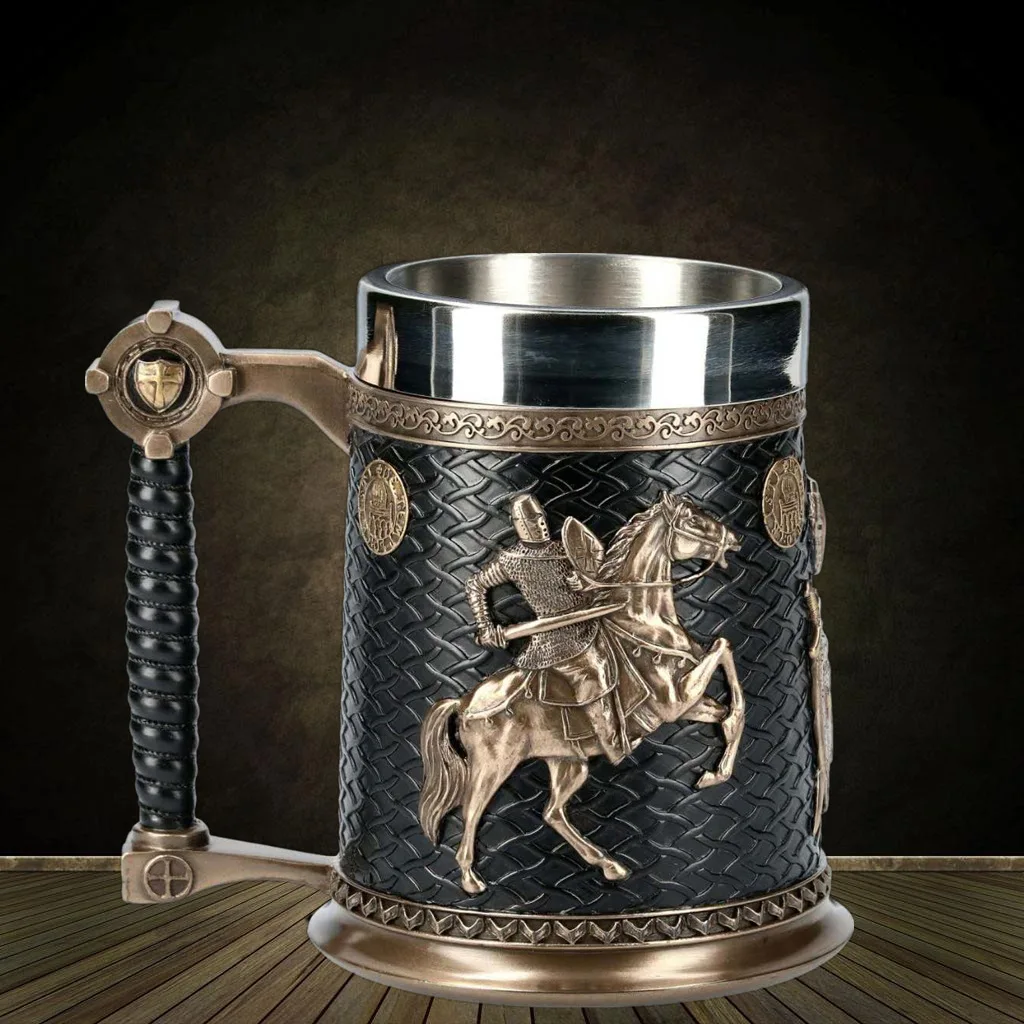 Imagem -02 - Caneca de Cerveja de de Resina Stein Criativo Caneca de Crânio Xícara de Café Caneca de Chá Copo Viking Knight Pub Bar Decor 600ml Aço Inoxidável