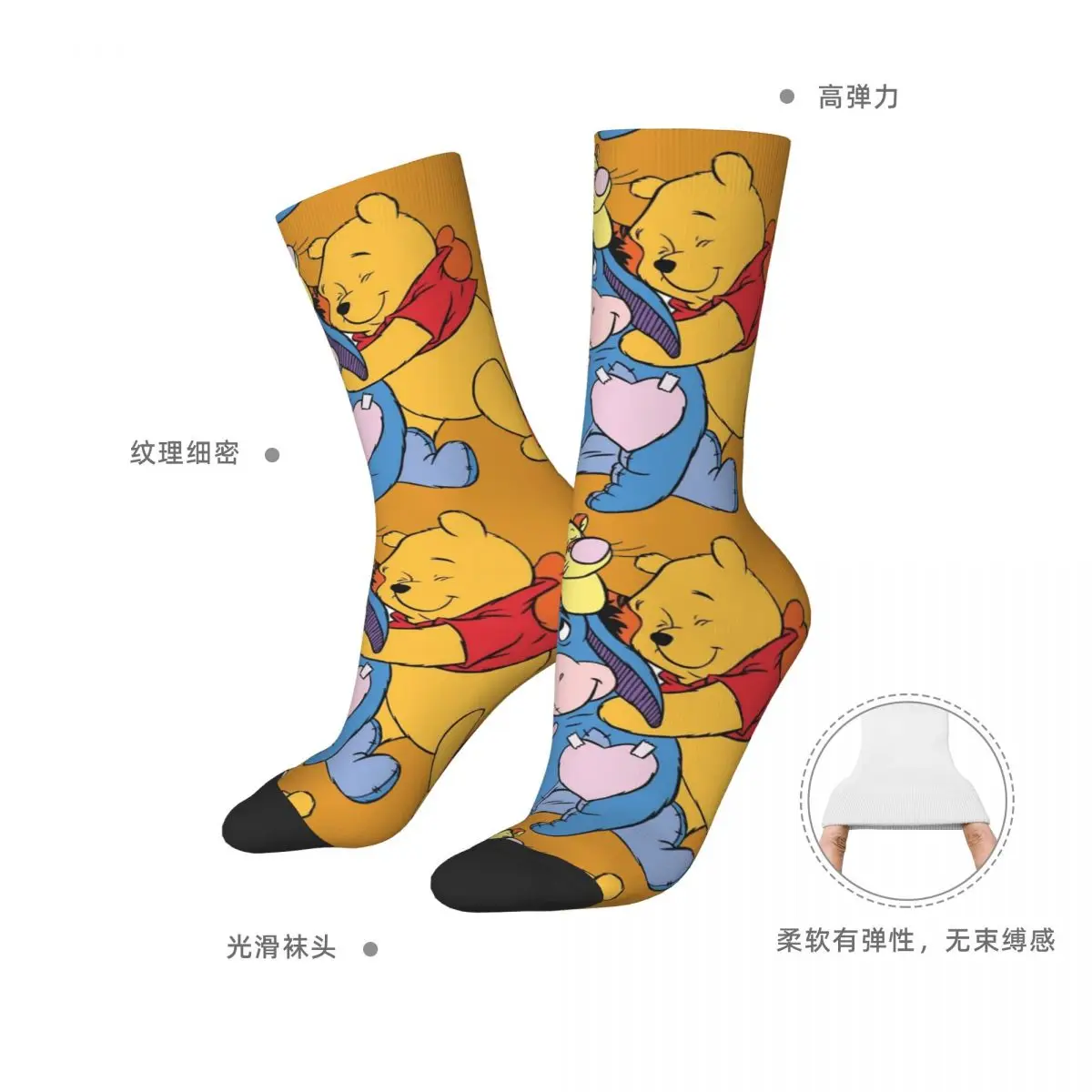 Cool The Pooh Winnie Cartoon Meias de futebol Meias de tubo médio de poliéster para mulheres e homens antiderrapantes
