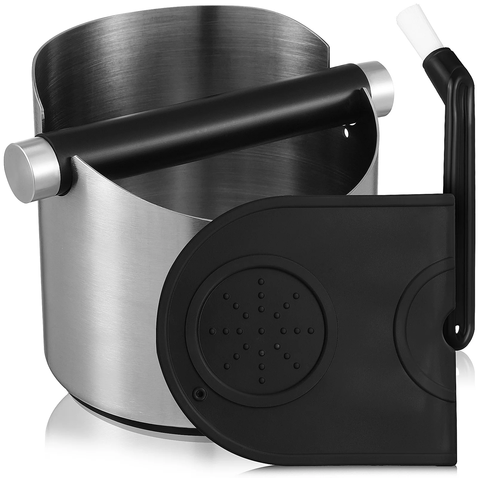 1 مجموعة 1 مجموعة صندوق طحن الفولاذ المقاوم للصدأ مع نونسليب وسادة فرشاة المدمجة لآلة إسبريسو النفايات المطحونة جمع ركن القهوة #6