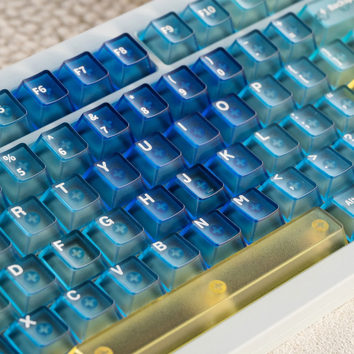 Gradient Blue 150 Keys Ice Crystal Transparent Keycaps Cherry Profile UV pad print PC Keycaps For Cherry MX Mechanical Keyboard