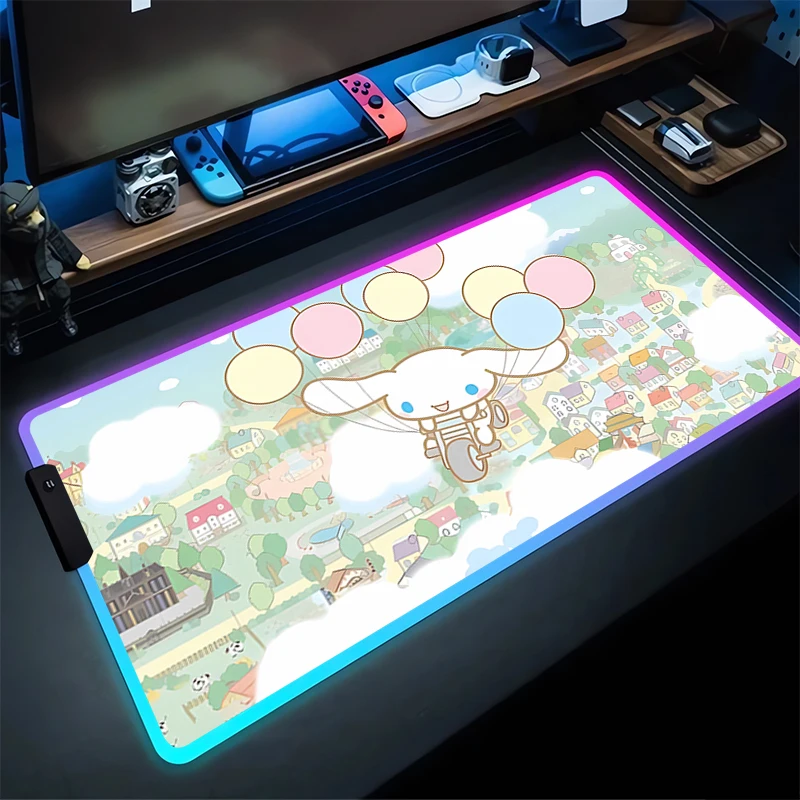 

RGB Large Gaming Mouse Pad Cinnamoroll Laptop Mat Gaming Mousepad Backlit Keyboard Gamer Table Pads Home Decor Sanrio Kawaii