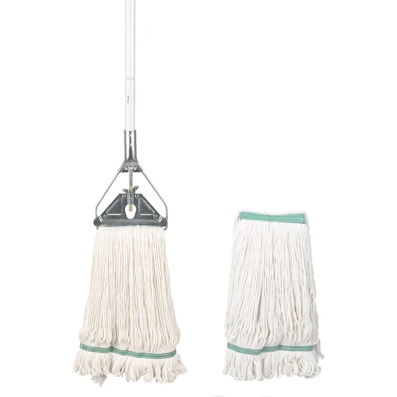 Loop-End String Mop, Heavy Duty Commercial Industrial Mop with Extra Mop Head Replacement. Metal Head Mop with 59Inch Handle