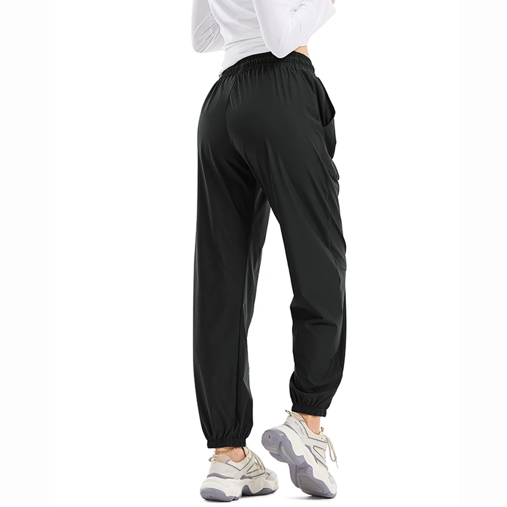 Anfilia Women Casual Pants Quick Dry High Elastic Waist with Drawstrings Pockets Ankle Cuff Loose Fitting Running Sports Pants image 4