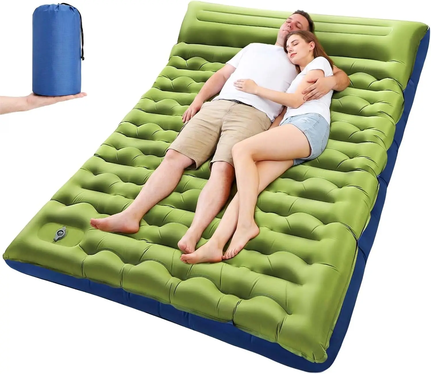 

Double Sleeping Pad for Camping, 5.9 Inch Thick Self Inflating Mat with Built-in Pillow and Foot Pump, 2 Person Camping Mattress