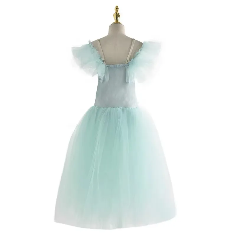 Romantic Tutu Giselle Ballet Costumes Girls Child Velet Tulle Skating Dress Ballerina Bubble Short Sleeve Lace-up Summer Dress