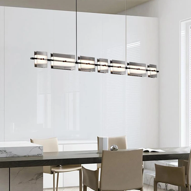 Lampade a sospensione moderne e minimaliste in vetro grigio lampade a sospensione lunghe a LED per l\'illuminazione della sala da pranzo a soffitto