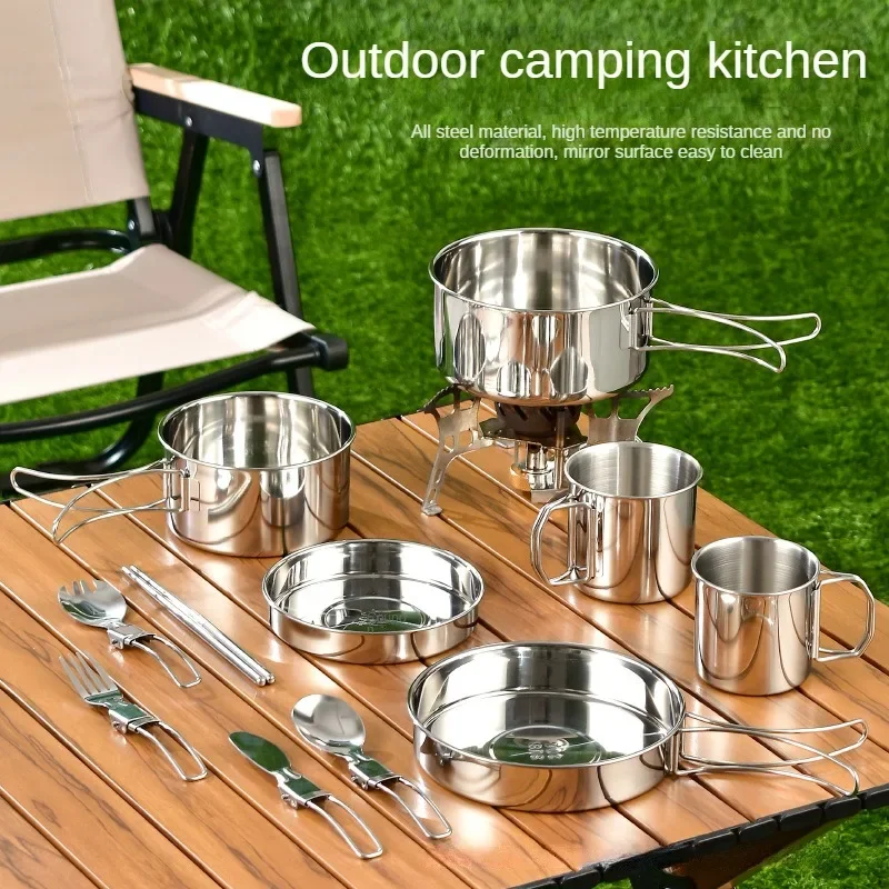 

Folding Portable Set Cookware Frying Pan 304 Stainless Steel Pots and Pans Cutlery Suitable for Camping Outdoor Camping Pan Set