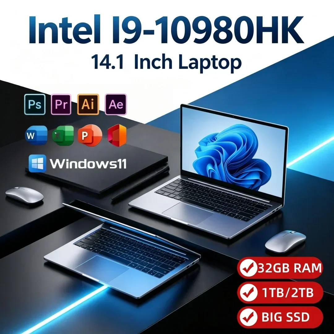 14.1 Inch New Ultra Slim Portable Laptop Intel I9-10980HK Original Space Saving Compact Windows 11 32GB RAM