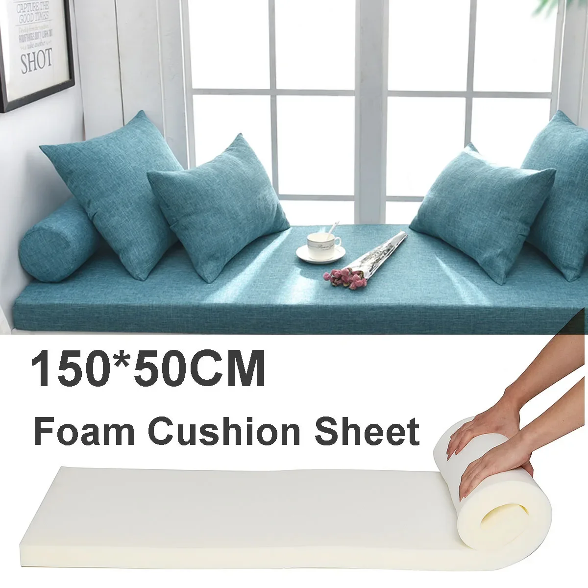 150x50cm High Density Seat Cushion Foam Replacement Polyurethane Upholstery Cushion Pad White Firm Foam Sheet Cushion Pads
