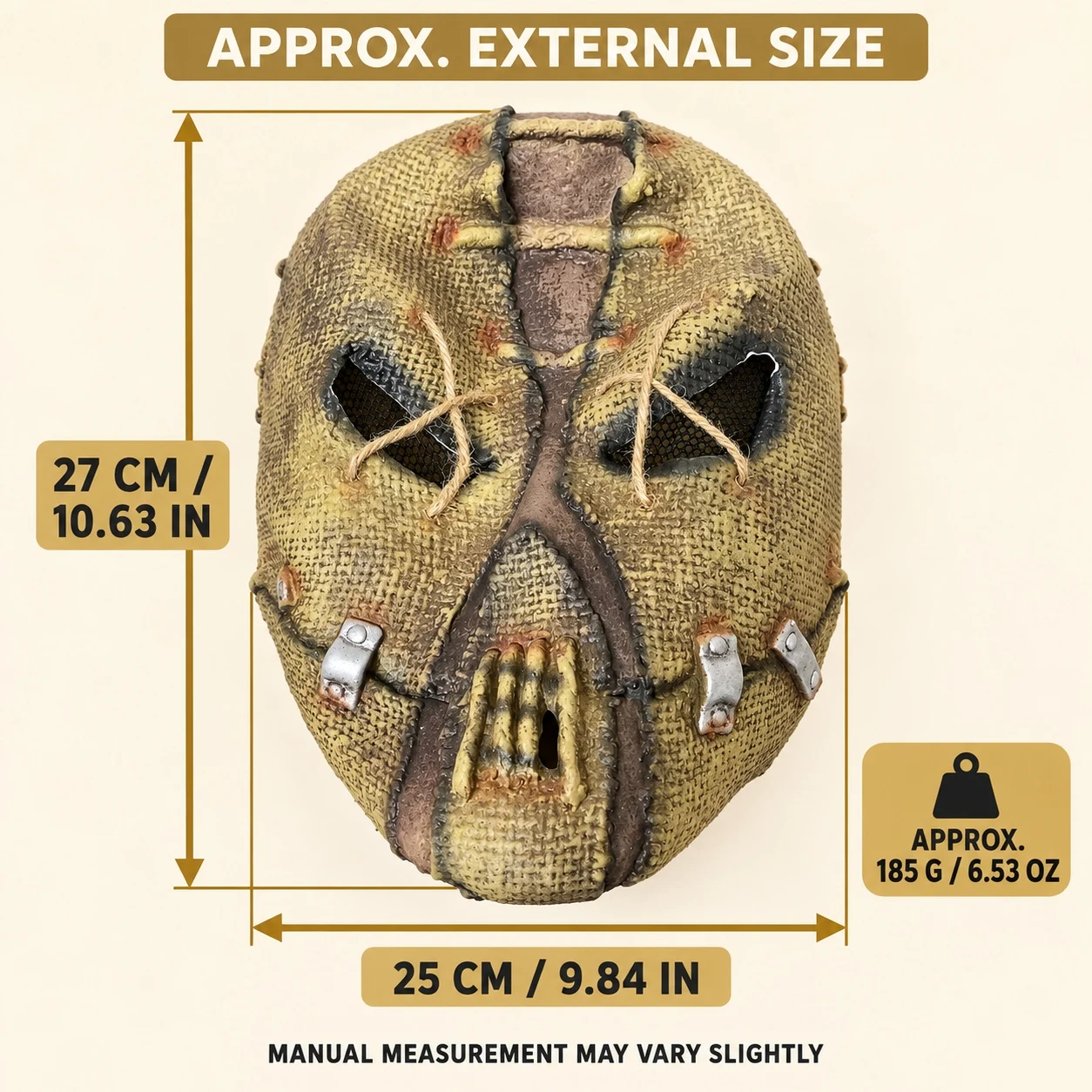 Totenkopfmaske im Jute-Look, Ganzkopf-Vogelscheuche-Kostümmaske mit X-Stich-Augendetails für Halloween-Party und Cosplay – Detail 5