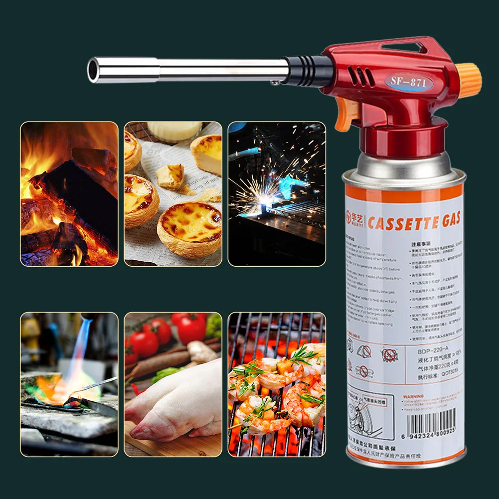 Butane Torch Head Grill Cooking Torch with Adjustable Flame Flame Thrower Reverse Use for Outdoor Camping BBQ Picnic Hiking