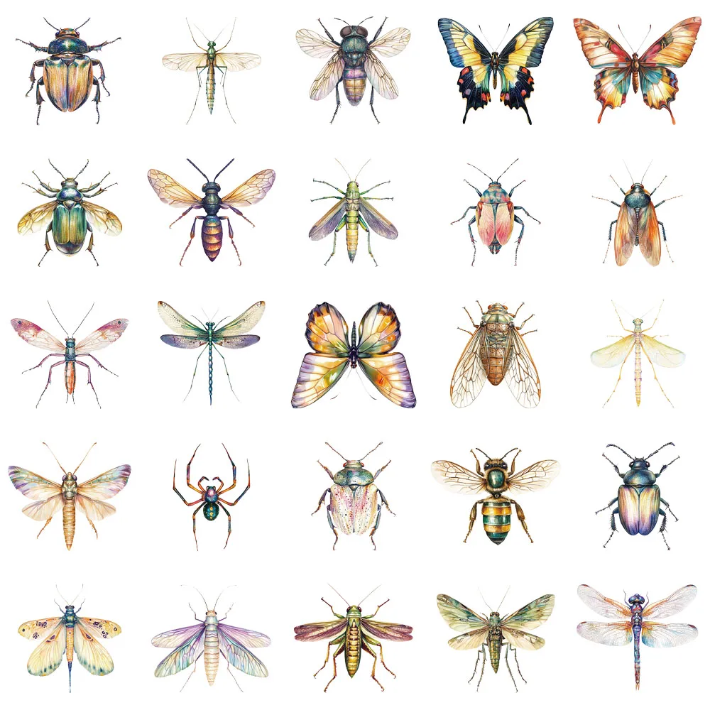 50PCS Exquisite Insekt Aquarell Graffiti Aufkleber Handbücher DIY Gepäck Notebooks Motorräder PET Wasserdichte Aufkleber