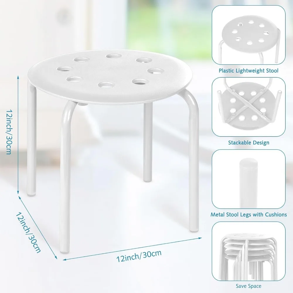 Taburetes apilables para niños, silla redonda de 12 pulgadas, asiento Flexible multifunción de plástico, color blanco, a granel, 10 unidades