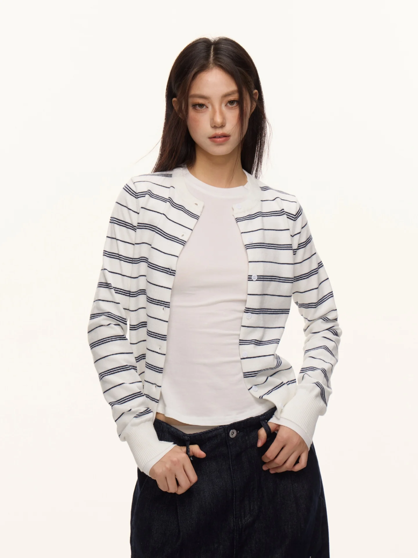 

Nova B American Retro round Ne Patterned Knitted Open Cardigan Women's Spring Summer New Outerwear Long Sve Casual Loose...