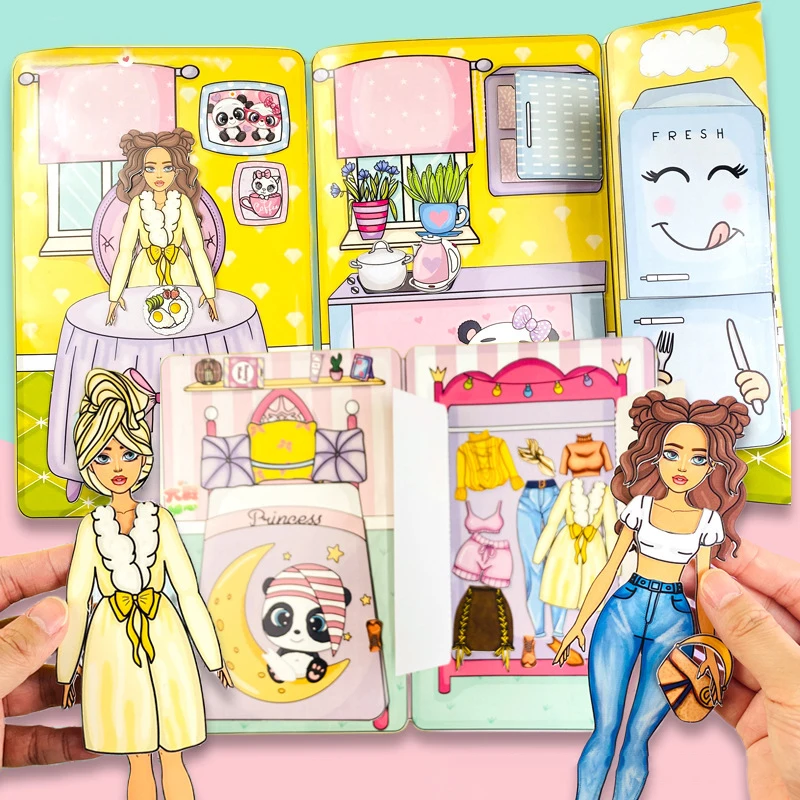 Livro silencioso para meninas, boneca de papel, vestir, livro de jogos para crianças, DIY, adesivo artesanal, brinquedos educativos, presentes para criança