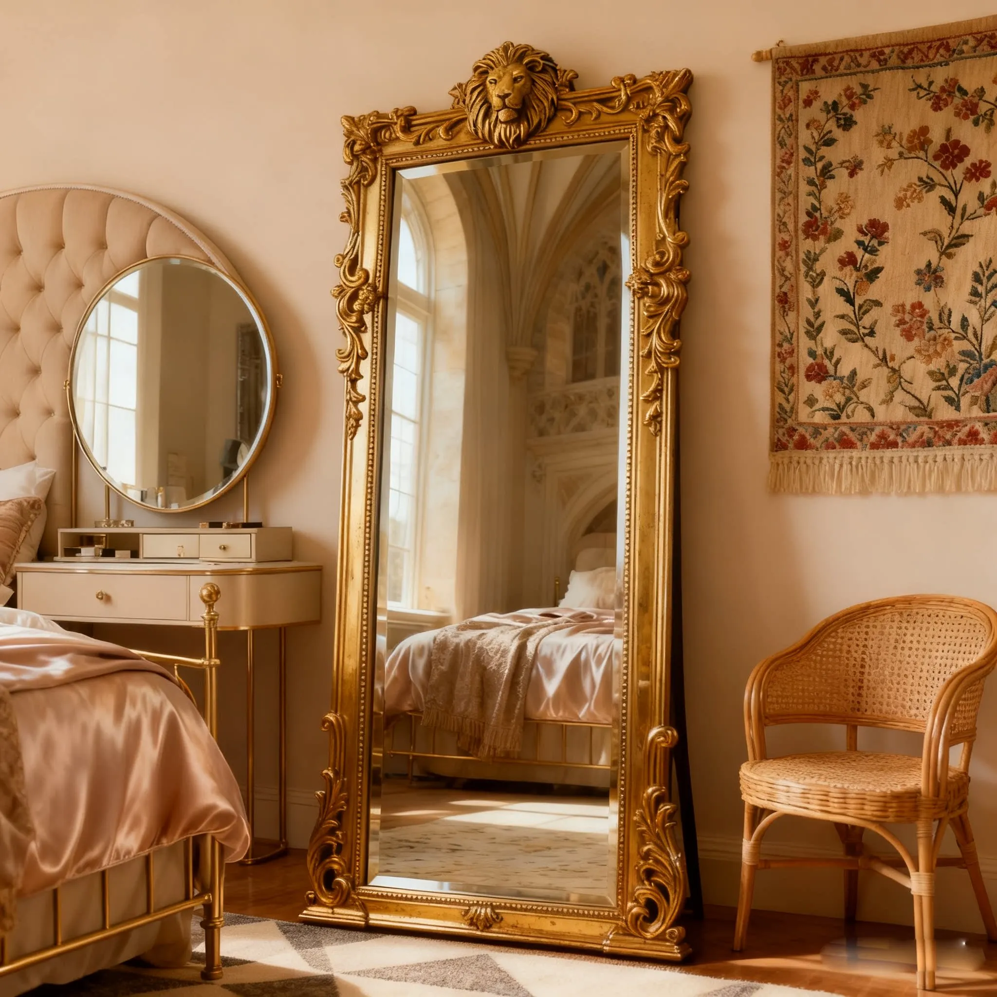 French retro frame carved full body floor mirror living room art decorative mirror