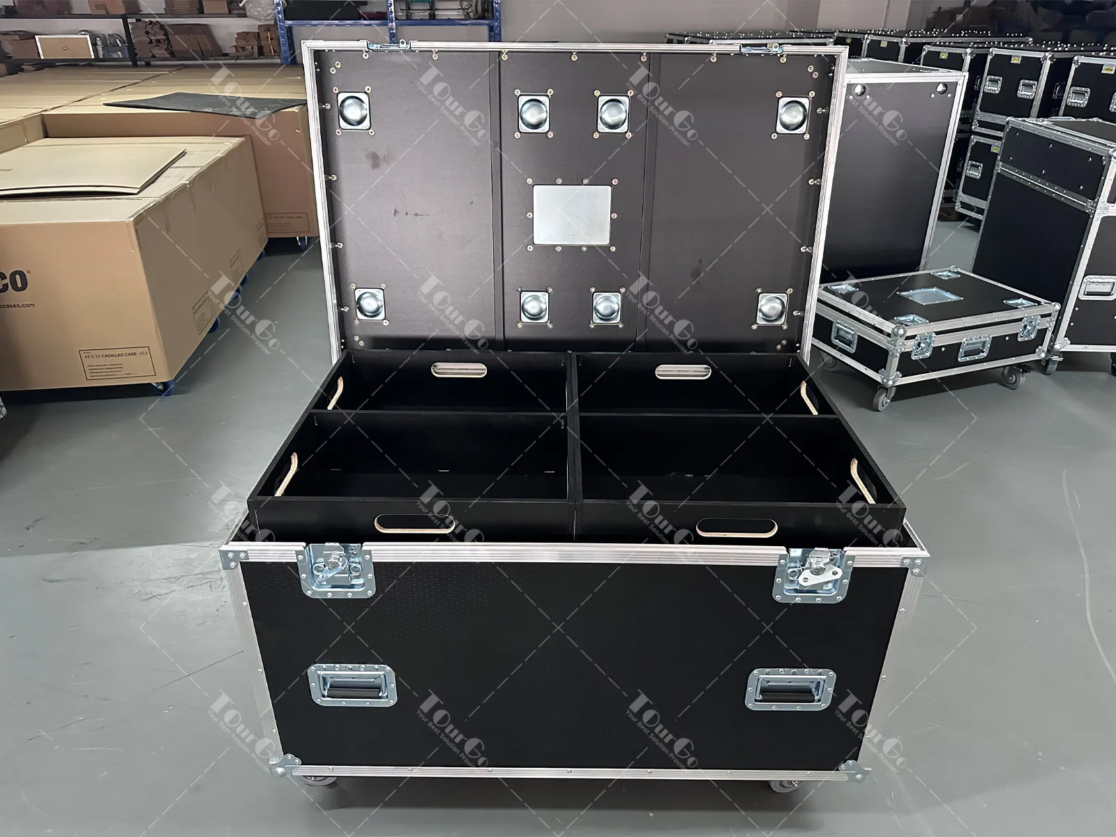 Custom Hex Board Utility Tour Trunk Flight Case with Divider and Tray Kit