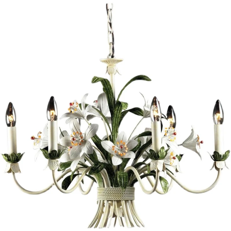 New york Downtown Park imported six-lamp chandelier with day and night lily fragrant cast iron bouquet.